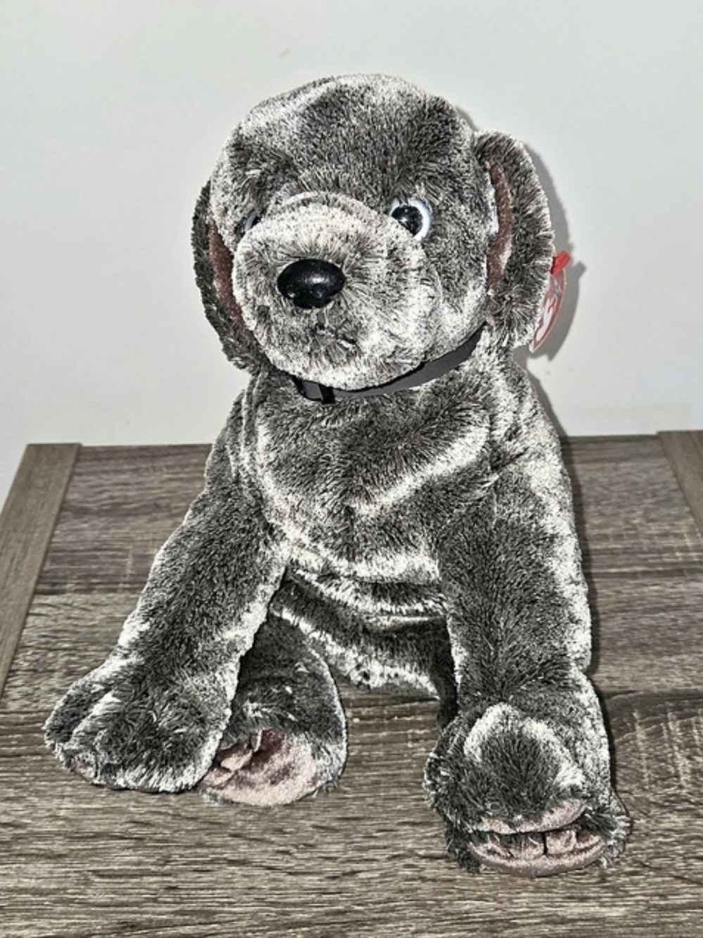 2002 TY Frisbee Plush Beanie Buddy Gray Puppy Dog With Tags 11"